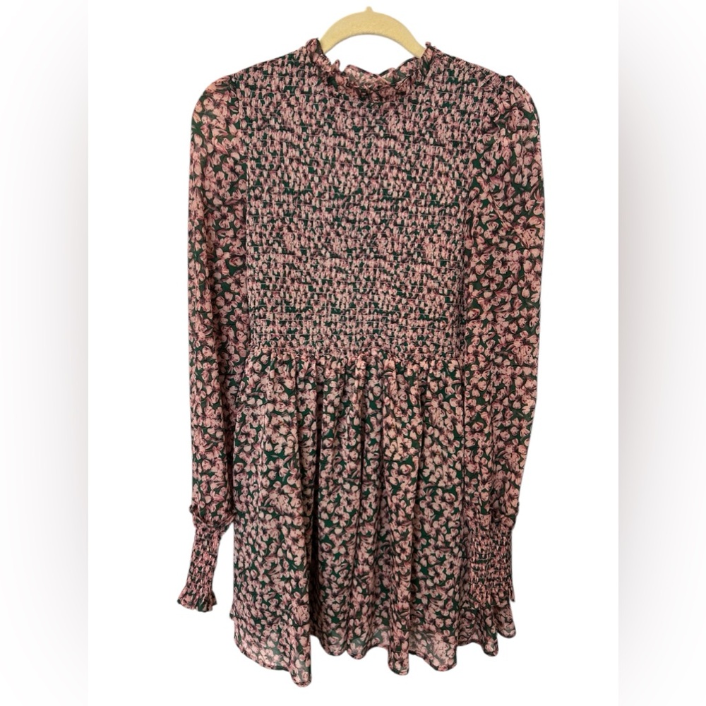 Floral Long Sleeve Dress with ruffles neckline